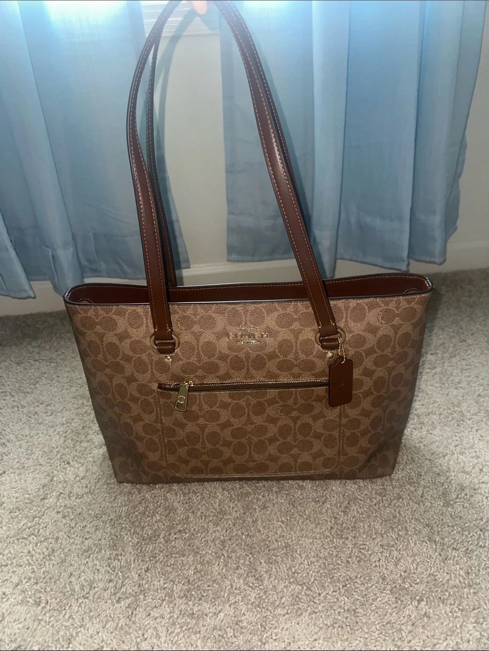 Coach Brown Signature Canvas Tote with Leather Trim
